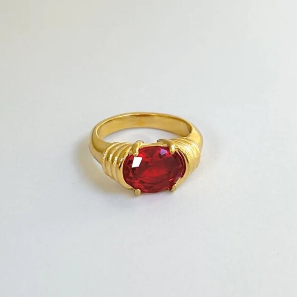 Gold Heirloom Cocktail Ring with Red Zircon Ruby - Picture 12 of 12